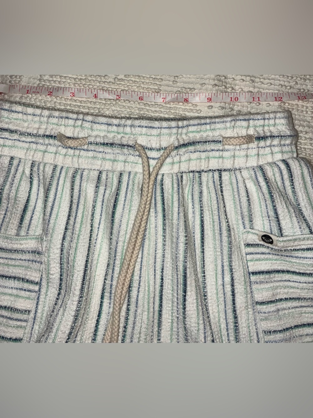 EUC Roxy High Rise Striped Size Medium Linen Blend Shorts Beach Coastal Summer - Picture 6 of 13